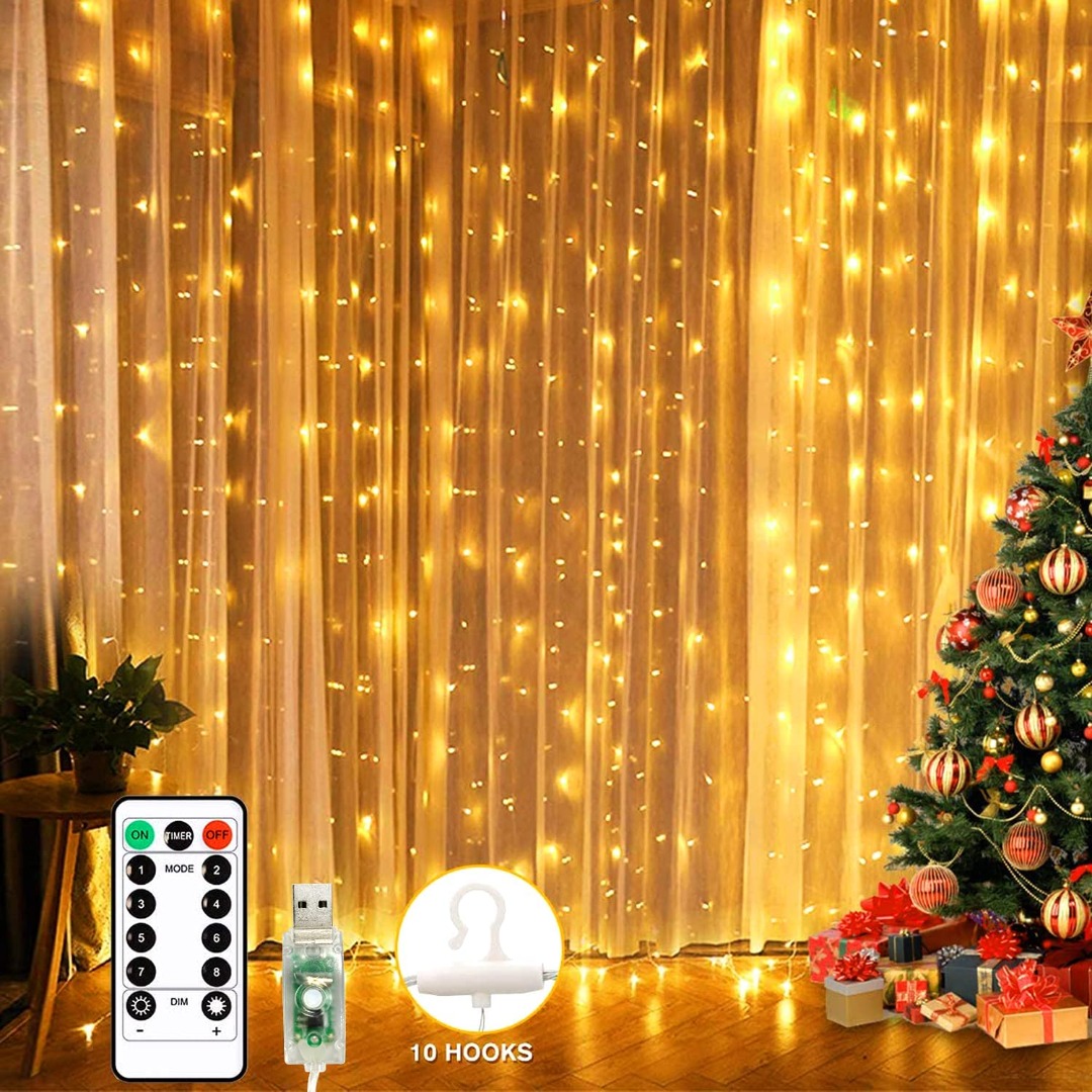 ???? ???????????????? ????????????????????????????????!) Curtain Lights, 3M*3M 300 LED USB Powered  String Lights with Modes Remote Control Timer Adjustable Brightness,  Waterproof Curtain Fairy Lights for Party, Bedroom, Wedding Decoration,  Christmas Gift, Furniture