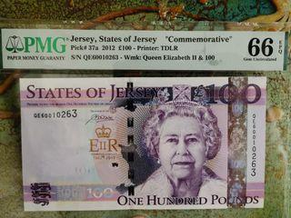🇯🇪 PMG 66EPQ QEII JERSEY BANKNOTE 100 POUNDS Equanimity 泰然