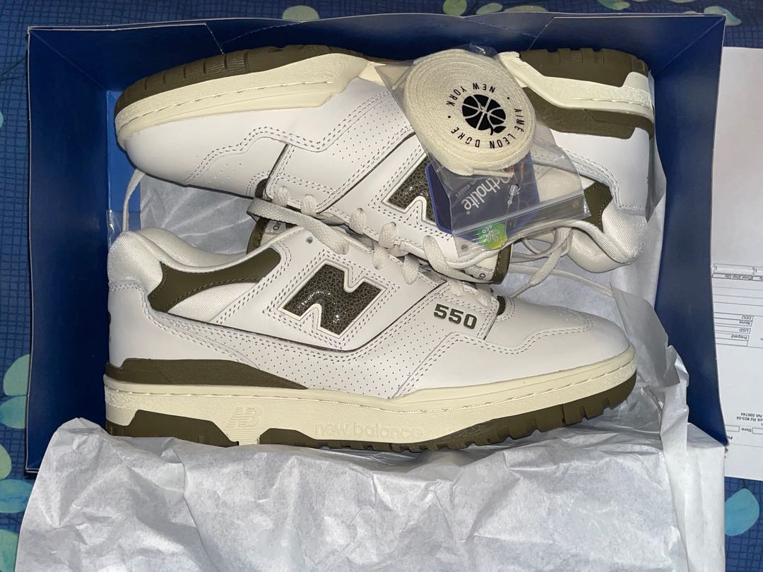 Aime leon dore x new balance 550 in olive, Men's Fashion