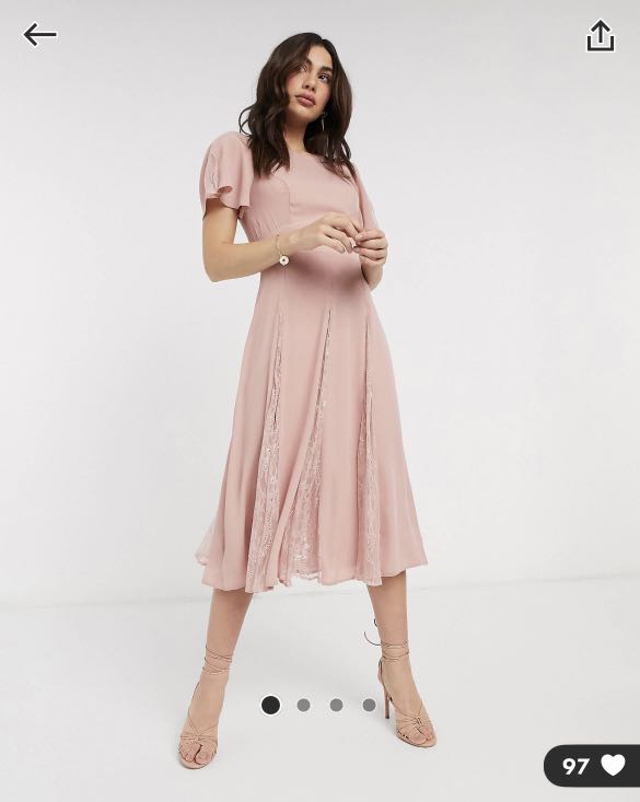 Midi dress with lace godet panels deals
