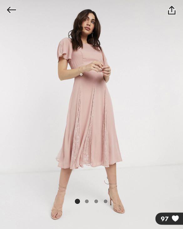 ASOS DESIGN Midi dress with lace panels and blouson bodice
