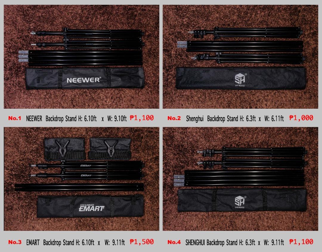 Backdrop Stand (Category: Lighting & Studio Equipment) located in Pasig City. Submitted by lee025 (Listing ID 1174646849, Image 2). Description: Store Pull out kaya expect po na may scratch po Delivery / Shipping fee will be shouldered by the buyer No. 1 Neewer Backdrop Stand Height: 6.10ft x Width: 9.10ft Price: 1,100 No. 2 Shenghui Backdrop Stand Height: 6.3ft x Width: 6.11ft Price: 1,000 No. 3 Emart Backdrop Stand Height: 6.10ft x Width: 9.11f