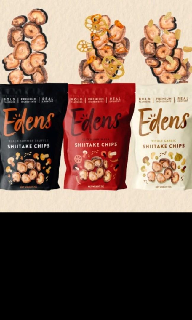 BN Edens Black summer truffle/whole garlic shiitake chips 75g, Food