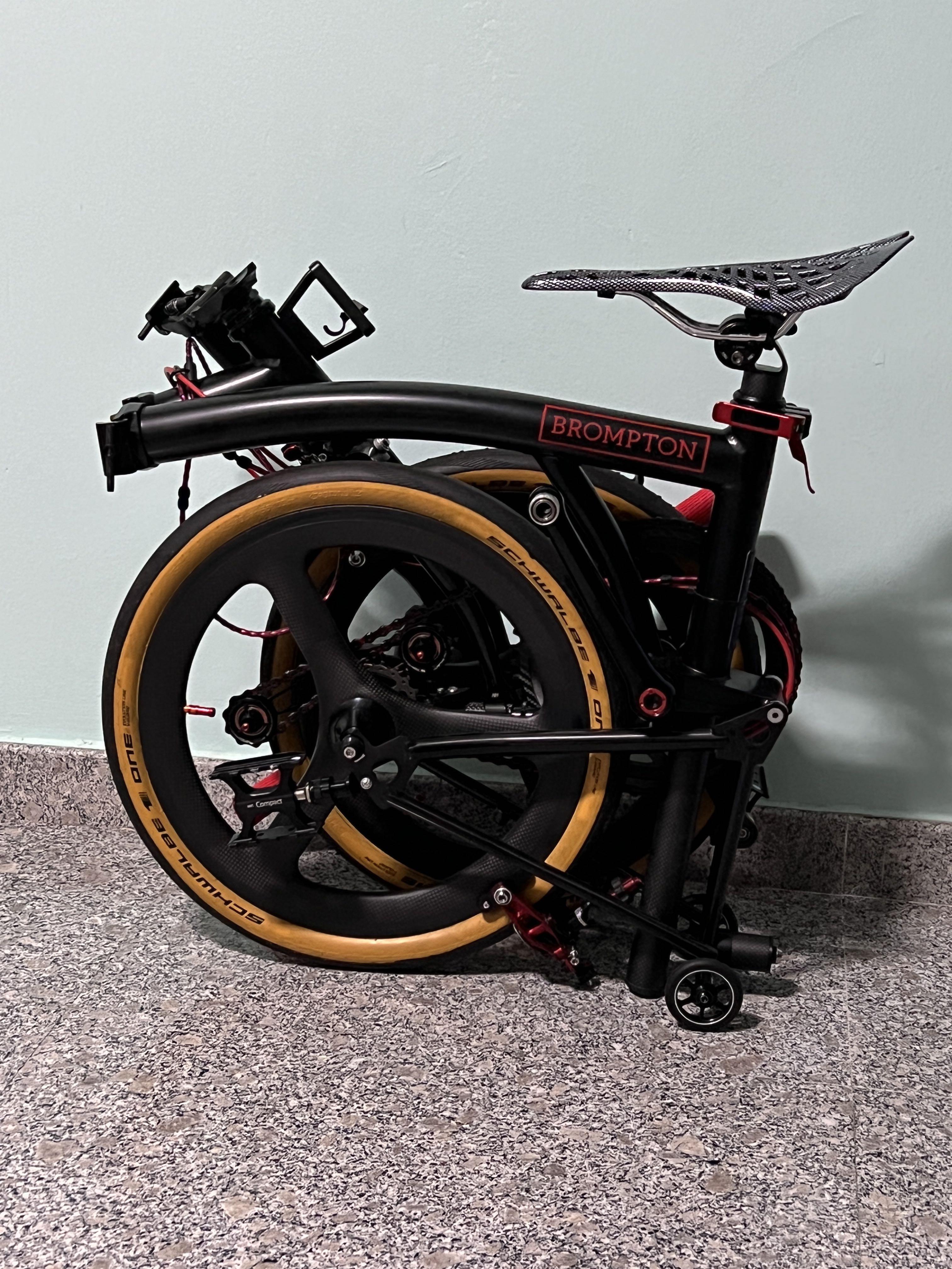 Brompton fully custom mod black and red theme external 5 speed