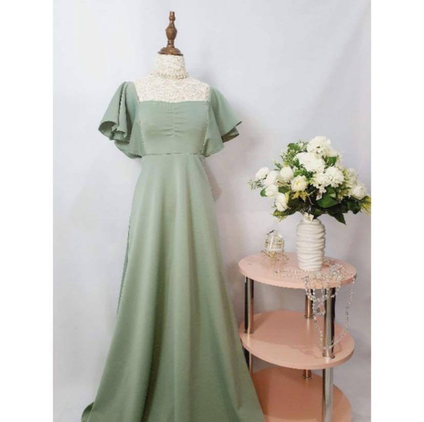 XL 4XL Butterfly dress with butterfly sleeve or offshoulder sleeve Sage green