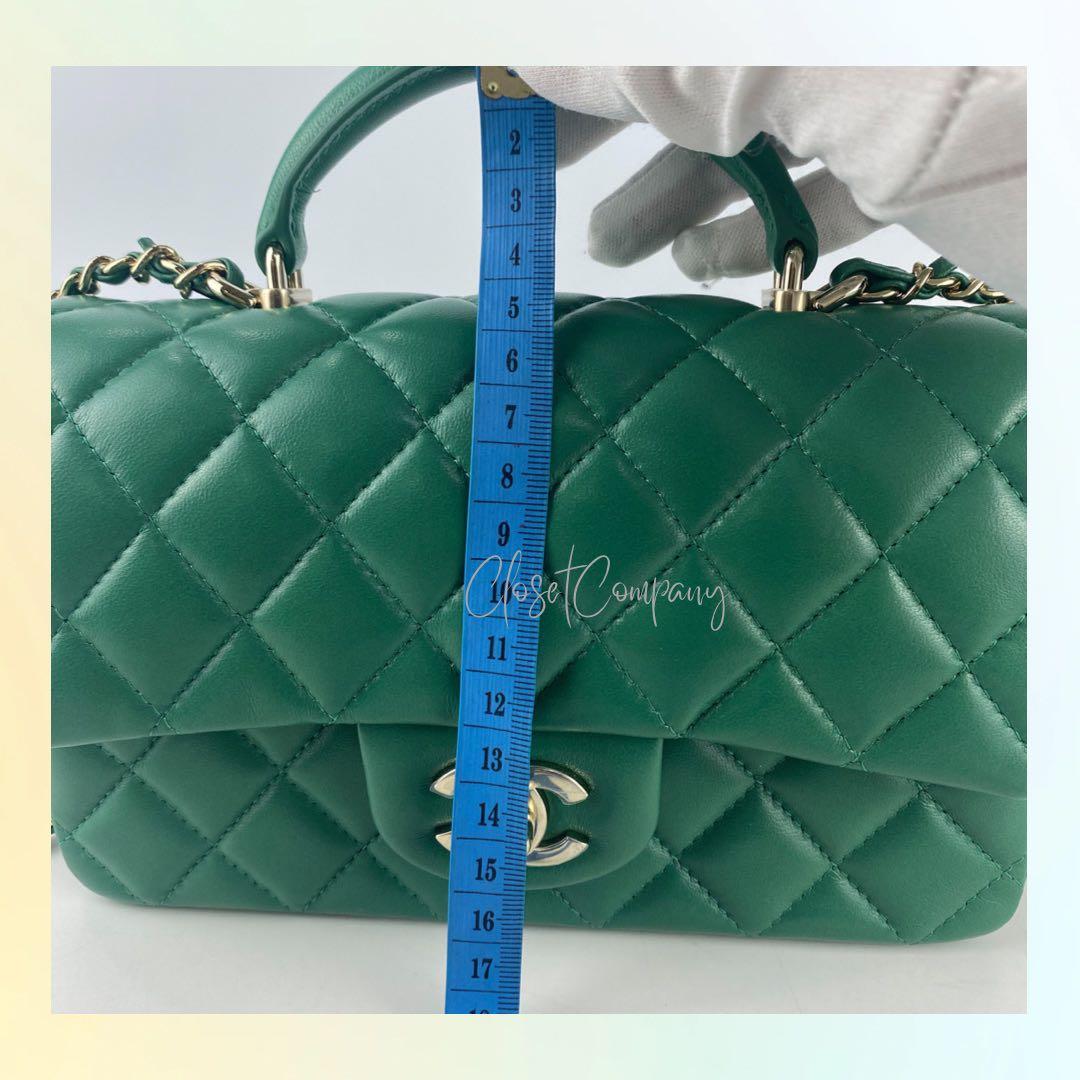 22A Emerald Green Lambskin Quilted Mini Top Handle LGHW – REDELUXE
