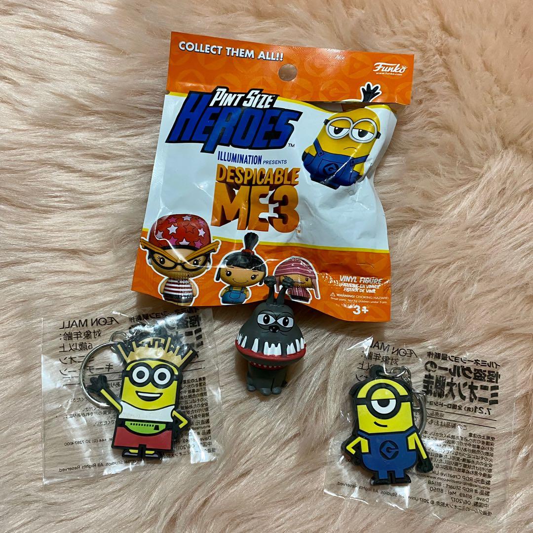 Despicable Me Minions Toy Bundle (Category: Character Goods) located in Muntinlupa City. Submitted by _shelbyy (Listing ID 1174685876, Image 2). Description: Despicable Me Minions Toy Bundle Inclusions: ✨ Funko Pint Size Heroes (Unsealed but not used) ✨ 2 Minions keychain (Sealed w/ Universal Studios markings) RFS: Duplicates MOP: Gcash MOD: SCO.