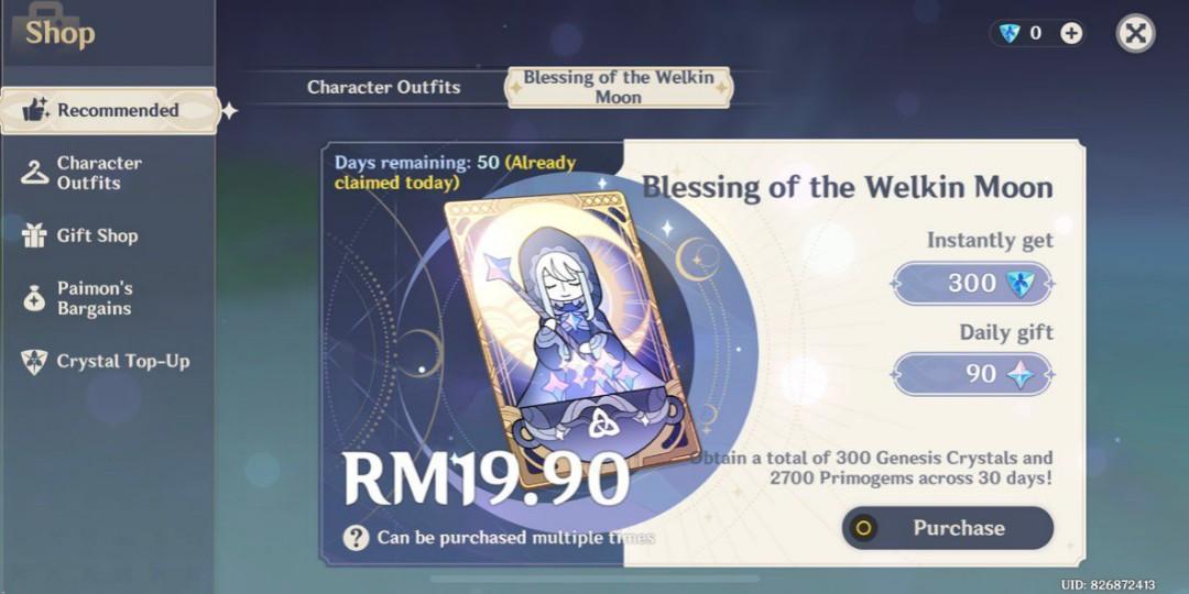 49 welkin days+Bp pass Genshin Impact acc Hutao,zhongli,kazuha,klee