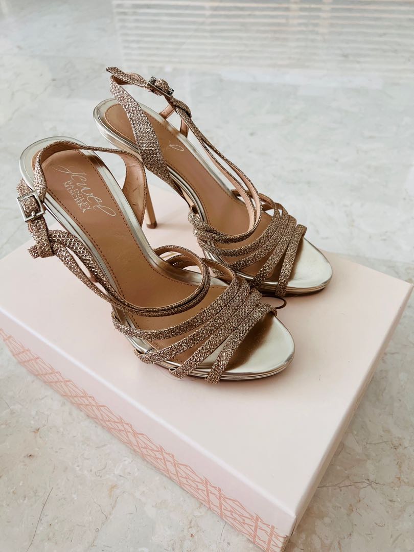 Gold evening shoes mid heel cheap