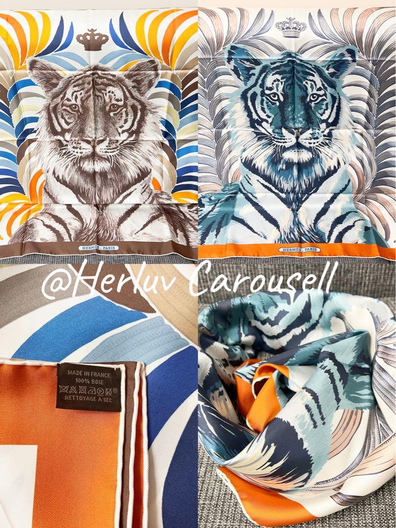 BNIB Hermes Tigre Royal Tiger Double Face OP/CIEL/MULTICOLORE Silk Scarf 90  cm