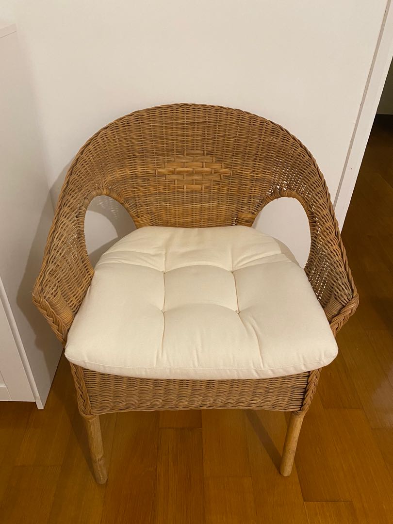IKEA rattan chair with cushion, 傢俬＆家居, 傢俬, 椅子 Carousell
