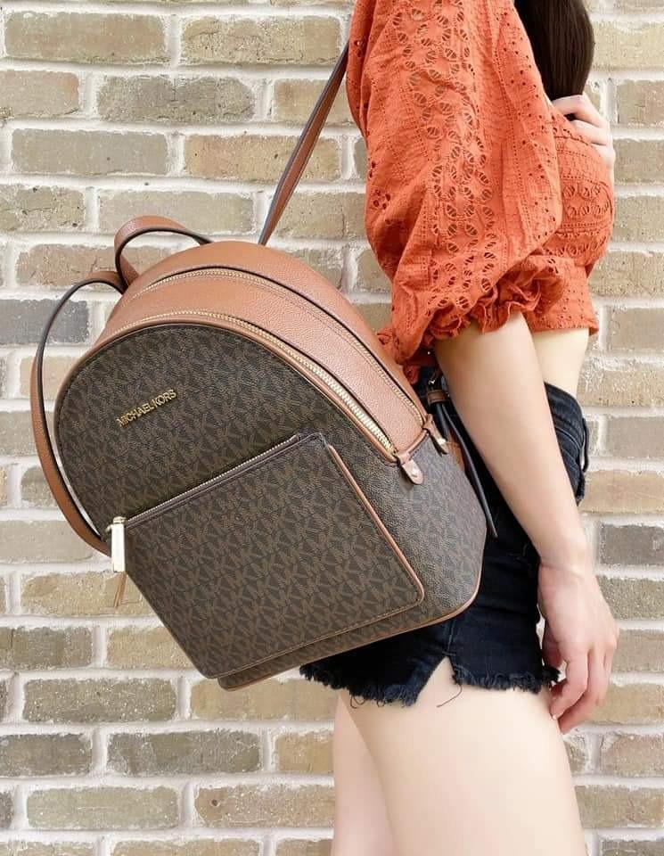 MICHAEL KORS Adina Medium Monogram Leather Backpack Brown