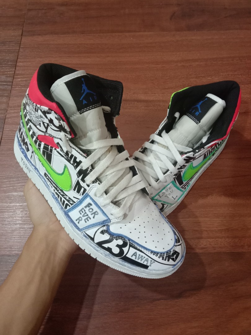 NIKE AIR JORDAN 1 MID ALL OVER LOGOS CUSTOM 7UK Men s