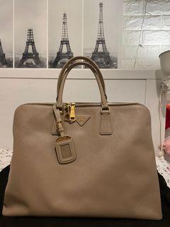 Prada Nude Saffiano Lux Leather Medium Promenade Top Handle Bag Prada