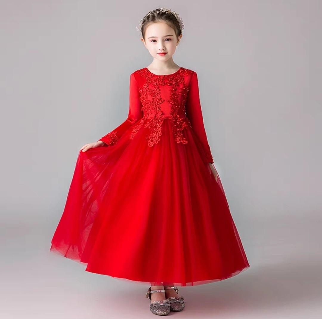 Red long discount gown for kids