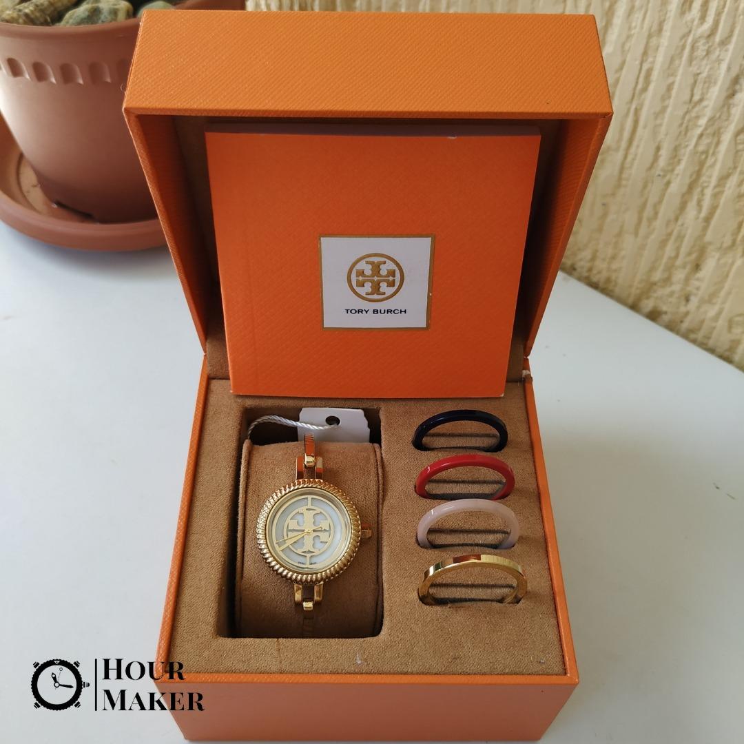 TORY BURCH REVA BANGLE WATCH GIFT SET, GOLD-TONE STAINLESS  STEEL/MULTI-COLOR, 29 MM, Women's Fashion, Watches & Accessories, Watches  on Carousell