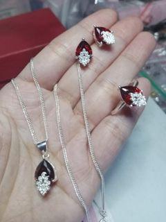 Set  ruby russian diamond stone womens silver jewelry original silver