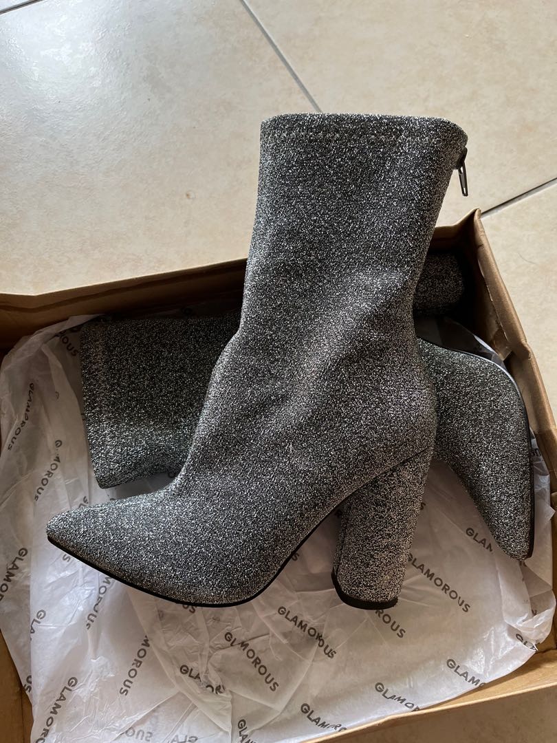 Silver Glitter heel boots, Women's Fashion, Footwear, Boots on Carousell
