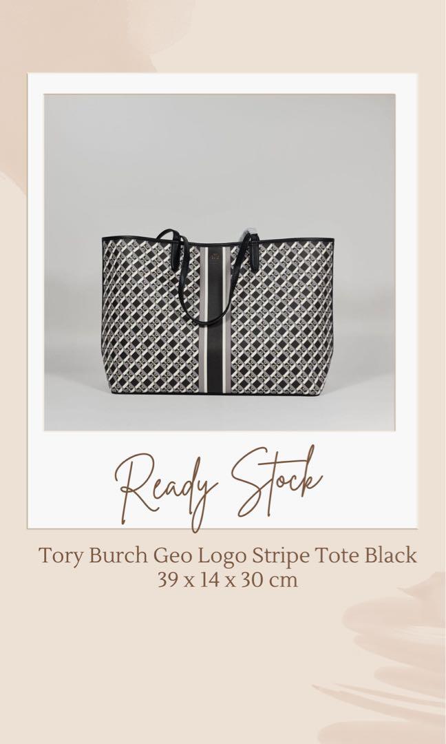 tas tote-bag Tory Burch Geo Logo Stripe Mini Top Zip Tote Black