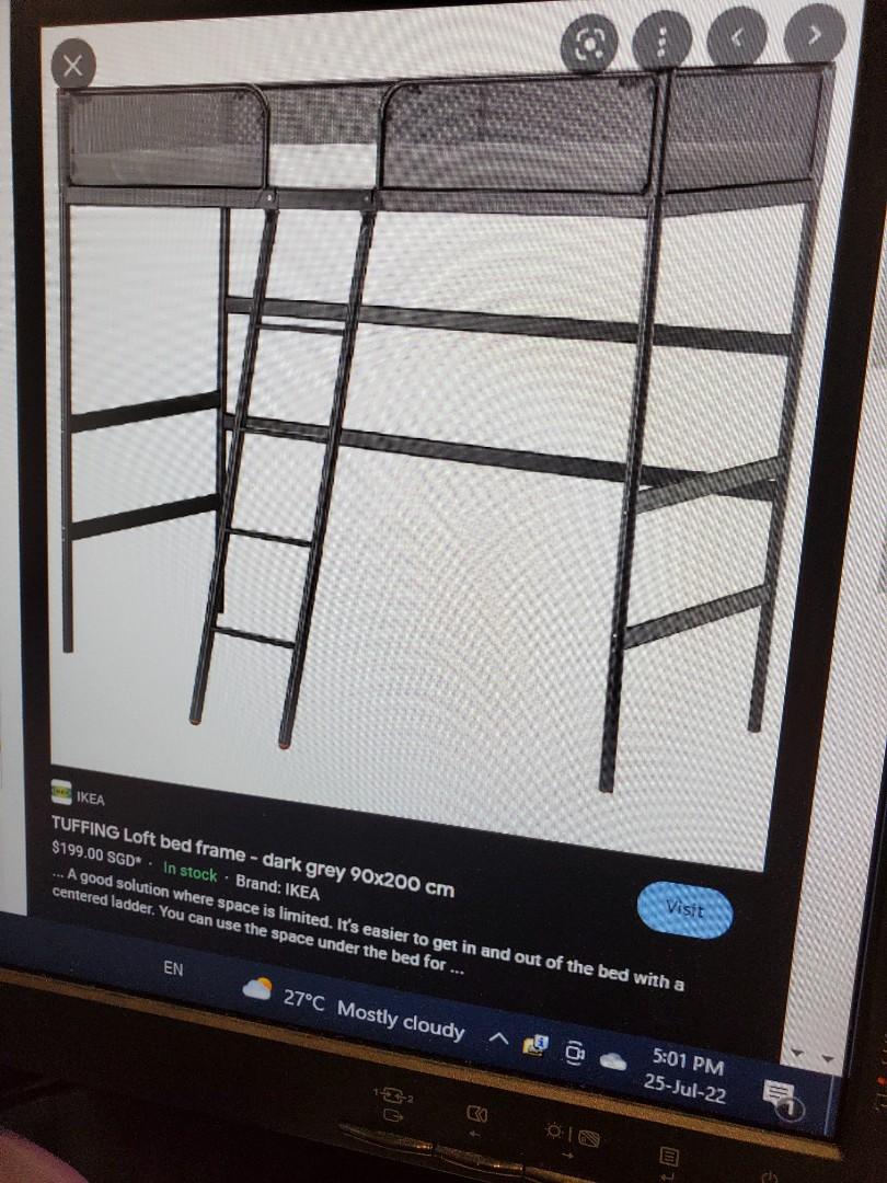 Used Ikea Loft Bed + Mattress, Furniture & Home Living, Furniture, Bed