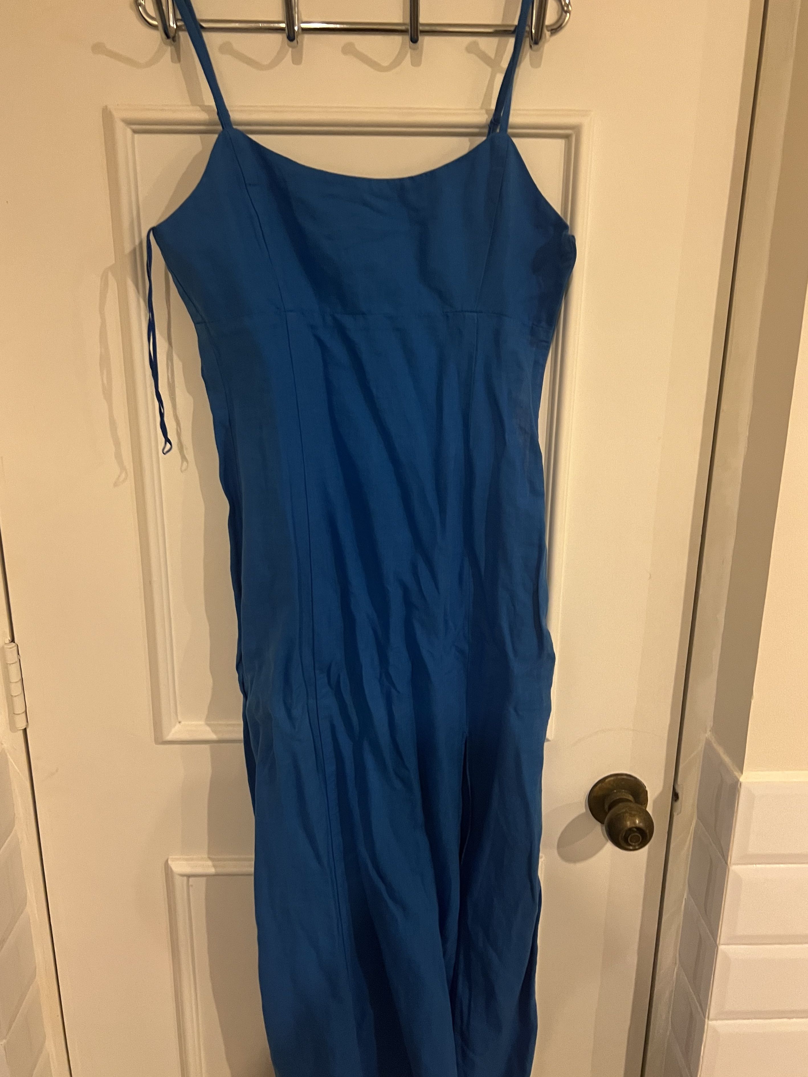 Zara Electric Blue Midi Linen Dress, Women's Fashion, Dresses & Sets