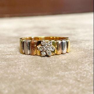 14 karat diamond cluster ring set in tri tone fluted ring