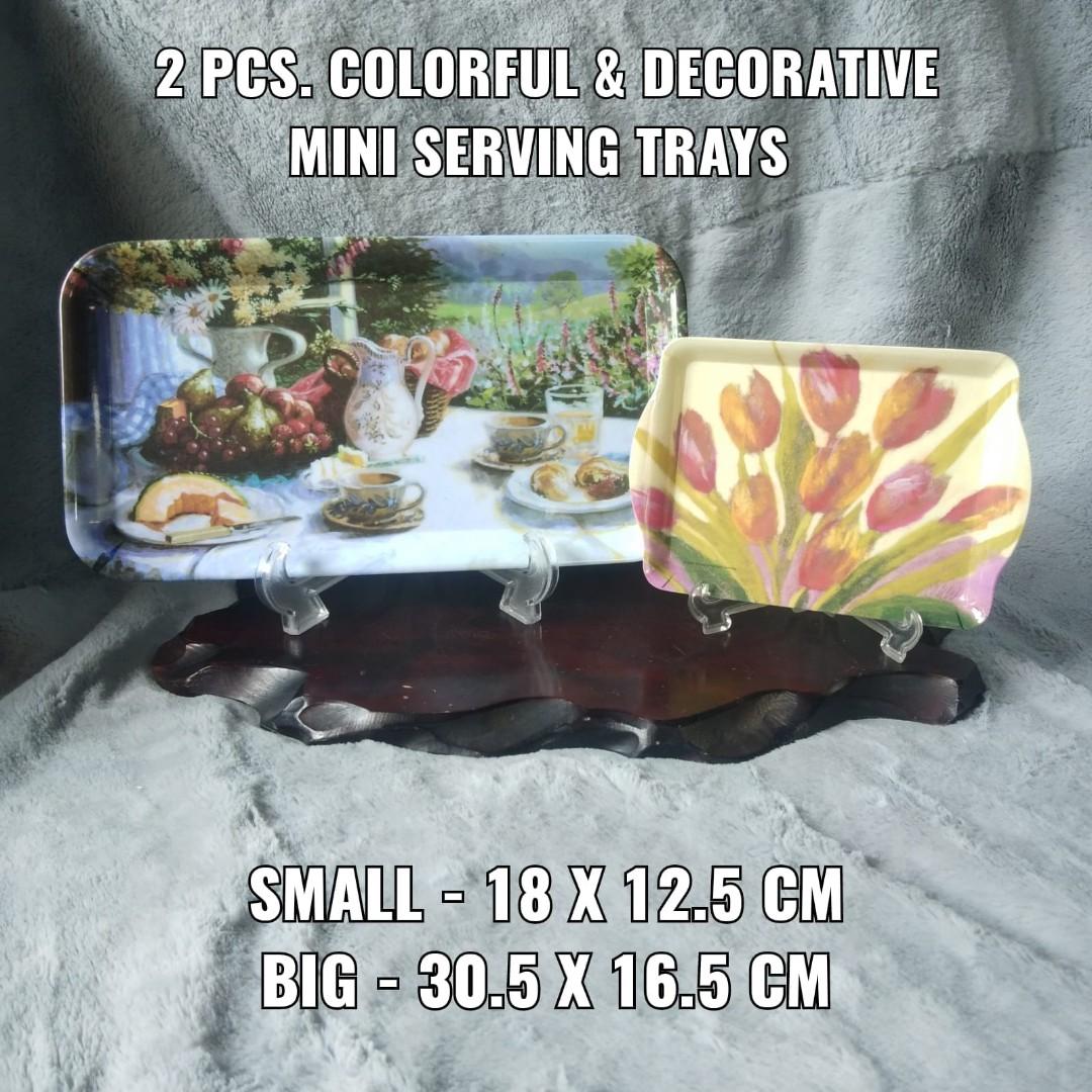 2 PCS. COLORFUL & DECORATIVE MINI SERVING TRAYS (Category: Other Kitchenware & Tableware) located in Bulacan. Submitted by sakurajade (Listing ID 1174868351, Image 1). Description: ⭐️⭐️⭐️HOME FURNISHINGS⭐️⭐️⭐️ GRAB IT NOW WHILE STOCK LASTS‼️ 2 PCS. COLORFUL & DECORATIVE MINI SERVING TRAYS SMALL-18 x 12.5cm BIG-30.5 x 16.5cm Price: P350 ONLY ✅️ New Arrival Preloved Japan Items ✅️ Good condition, as good as new ✅️ Issue: Minimal scratches only ✅️ M
