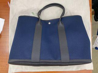 Hermes H080141 Garden File 28 Blue Marine/noir/noir / Ckad Canvas Tote Bag PHW
