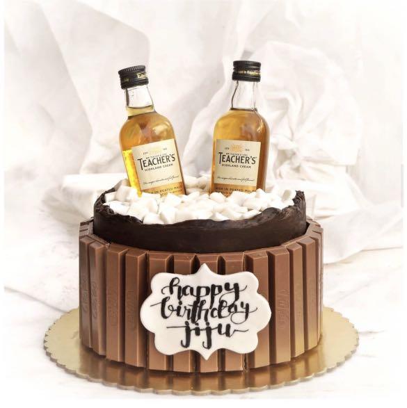 Funny Cake with a Bottle of Alcohol, Candy and Cookies Stock Image - Image  of cognac, frosting: 161006133