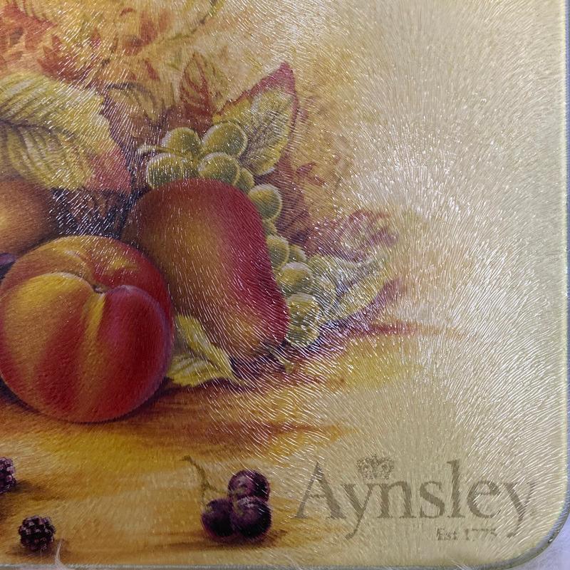 Aynsley Fruit Painted Glass Chopping Cutting Board (Category: Knives & Chopping Boards) located in Consolacion. Submitted by posh_avenue_home (Listing ID 1174786881, Image 3). Description: In very good condition. From Japan. 100% Authentic!!! 11.5 inches x 8 inches..