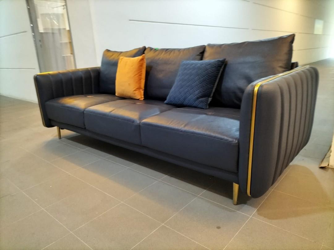 BENELLI 3 Seater Genuine Leather Sofa in DEEP SEA BLUE, Furniture ...