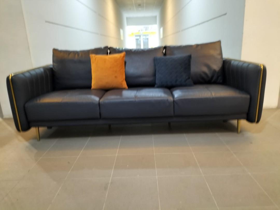 BENELLI 3 Seater Genuine Leather Sofa in DEEP SEA BLUE, Furniture ...