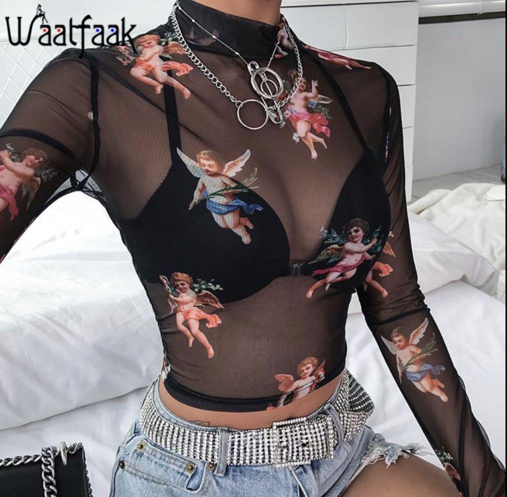 Black angel mesh top store