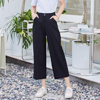 Black High Waist Stretchable Elastic Casual Wide Leg Culottes Straight Pants