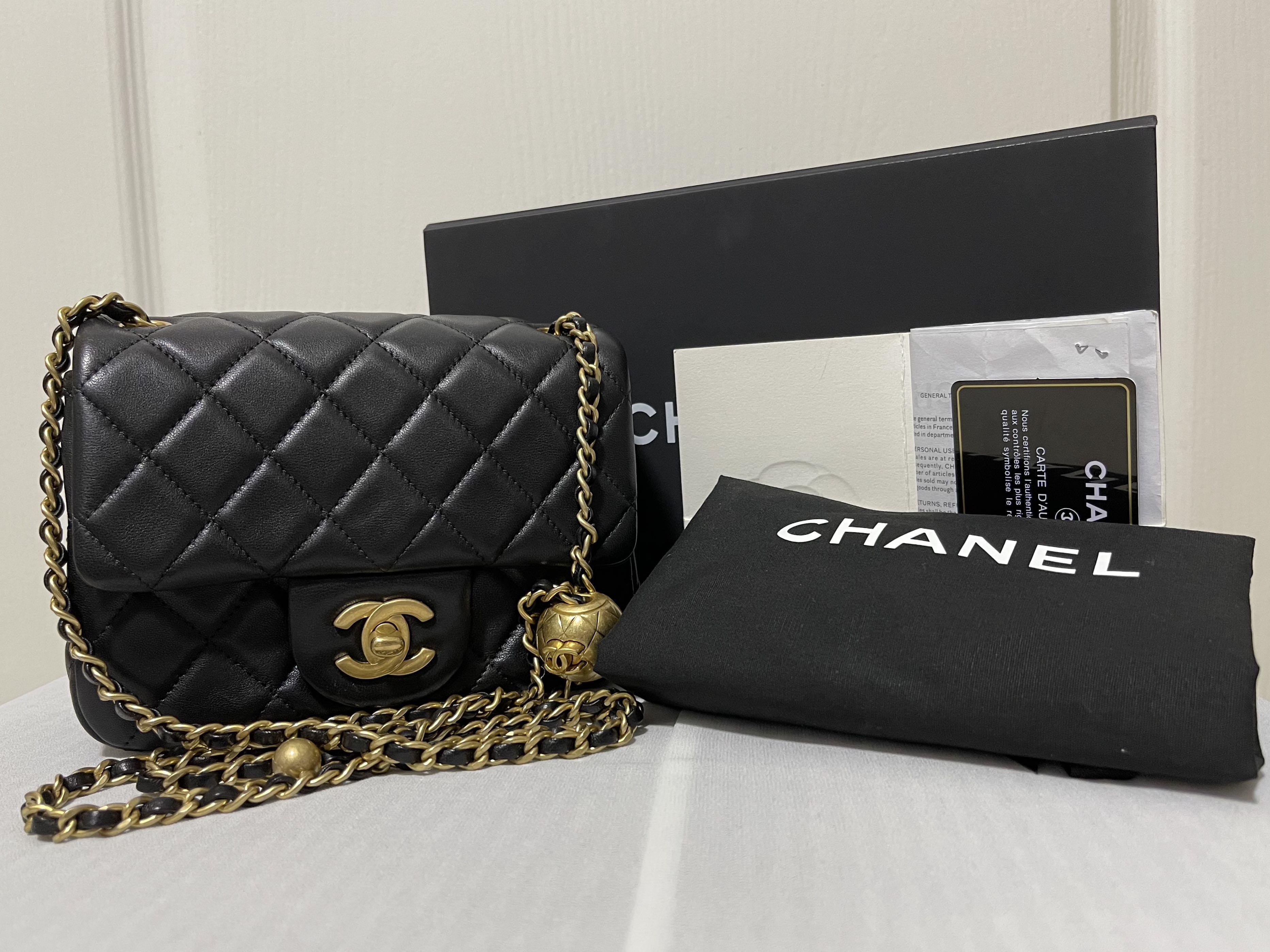 Chanel square mini pearl crush in black lambskin, Luxury, Bags & Wallets on  Carousell