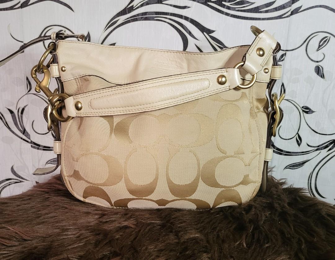 COACH Zoe Hobo Handbag Purse #12657, Silver Brown Jacquard