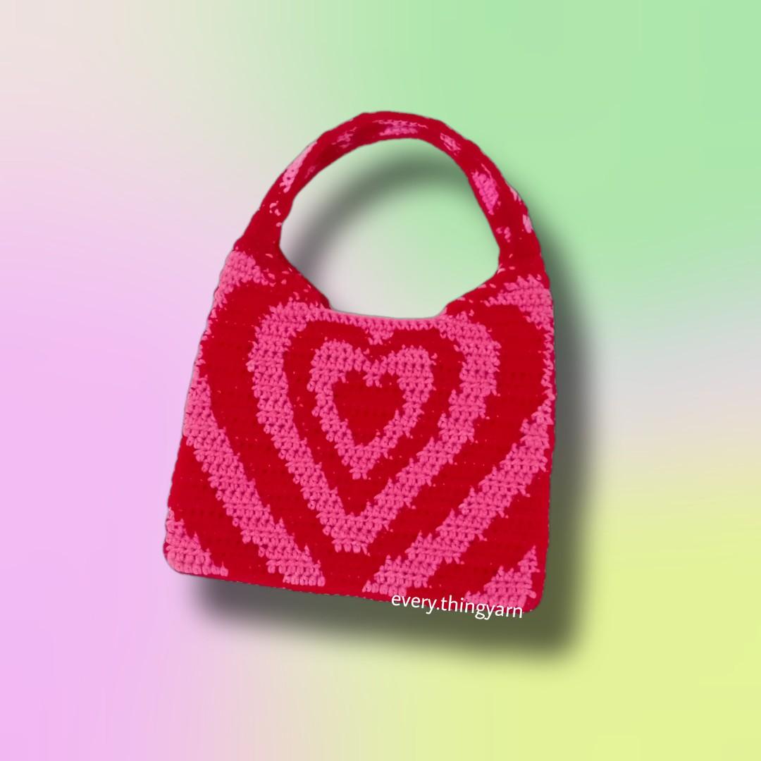 crocheted a powerpuff heart shoulder bag !! #crochet #crochetbag #croc
