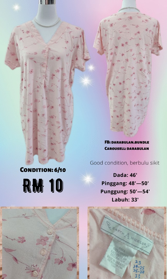 Earth Angels Cotton Floral Peach Pink Nightdress Dress Nightwear