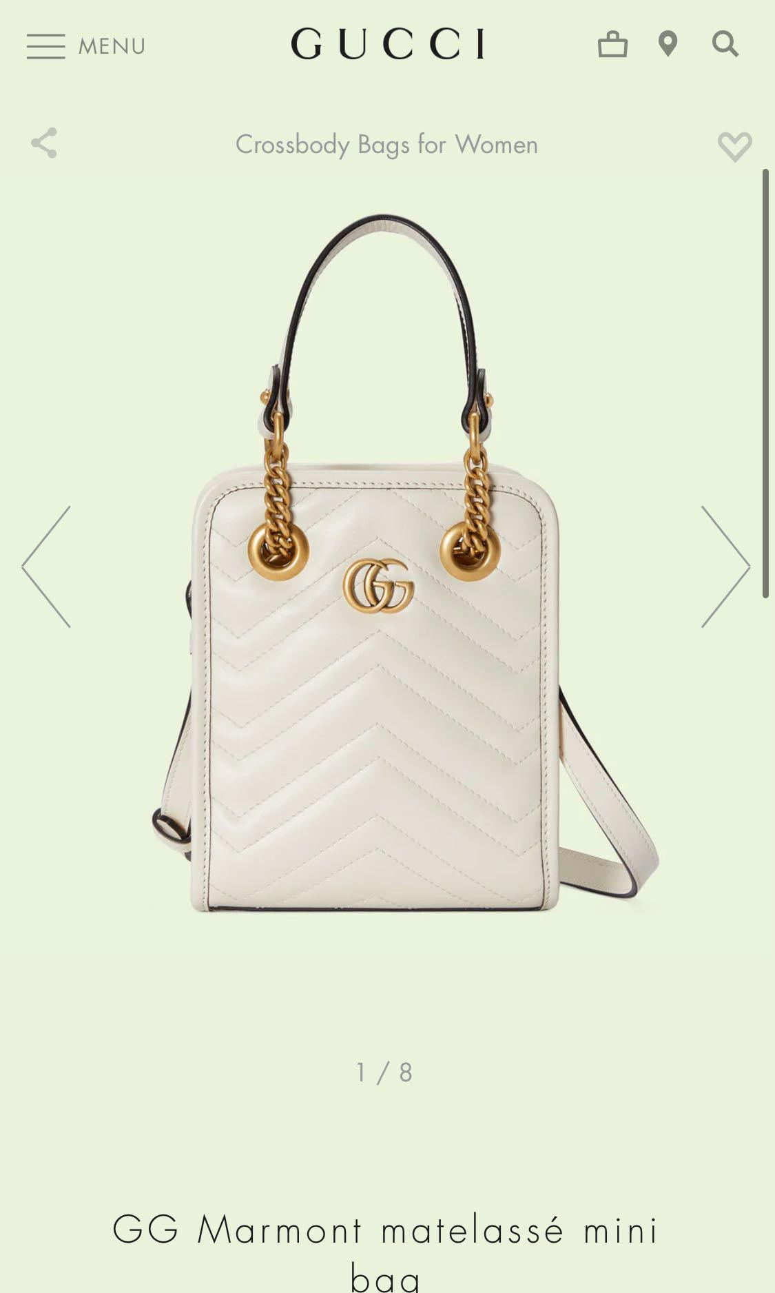 Gucci Marmont matelassé mini bag white leather, Women's Fashion