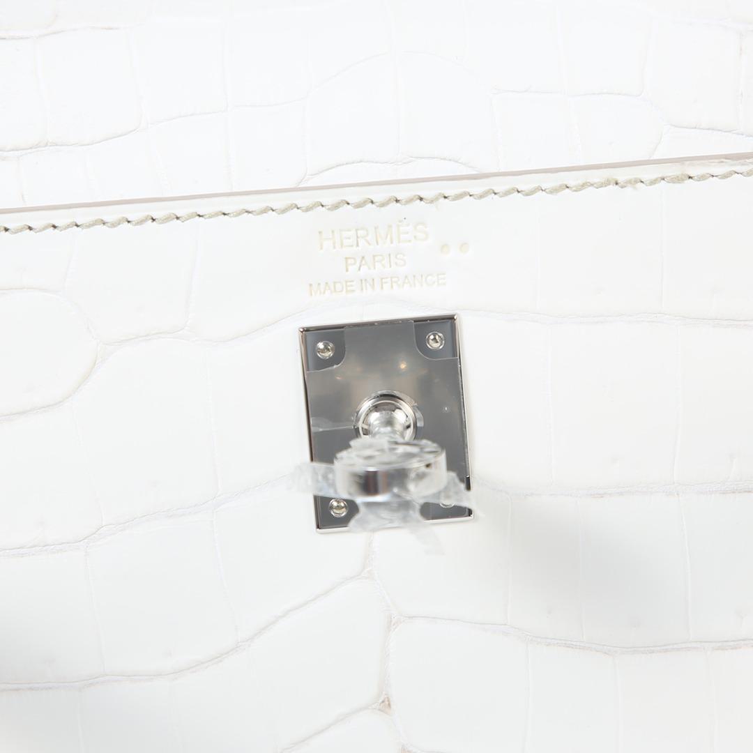 Hermes Kelly 25 Retourne Himalaya Blanc White Niloticus Mat Matte Palladium  Hardware #C - Vendome Monte Carlo