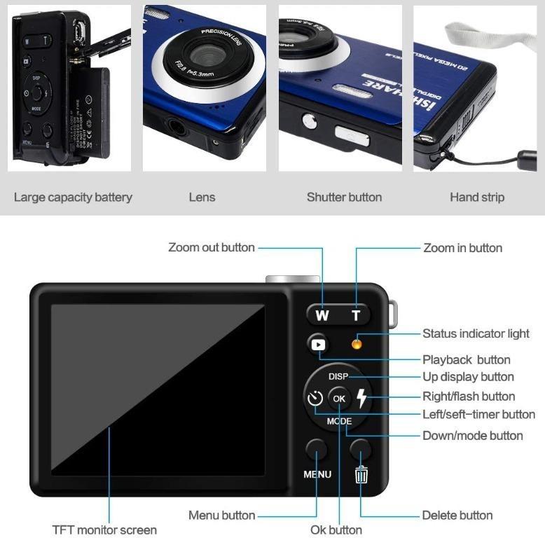 iShare Mini Digital Camera for Photography with 2.8 Inch LCD 8X Digital