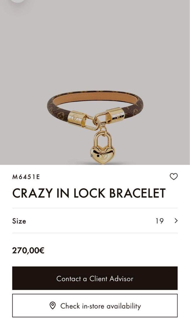 Louis Vuitton Crazy in Lock Bracelet, Monogram with Gold, Preowned in Box  WA001