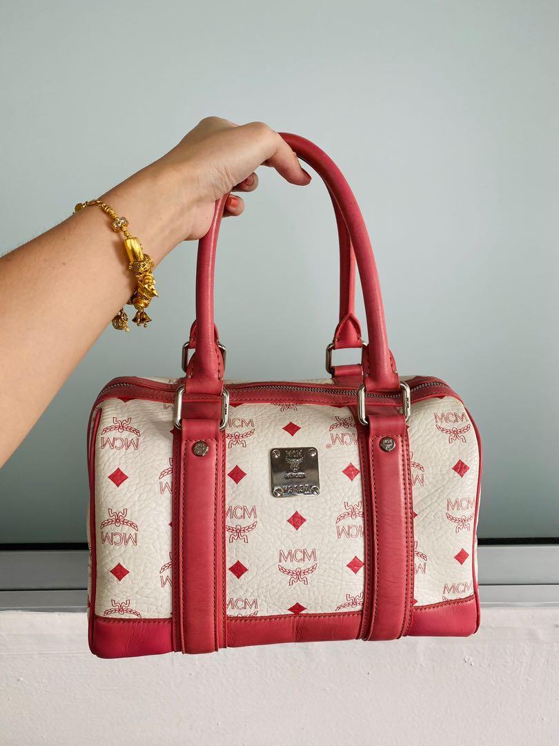 Red and white mcm outlet bag