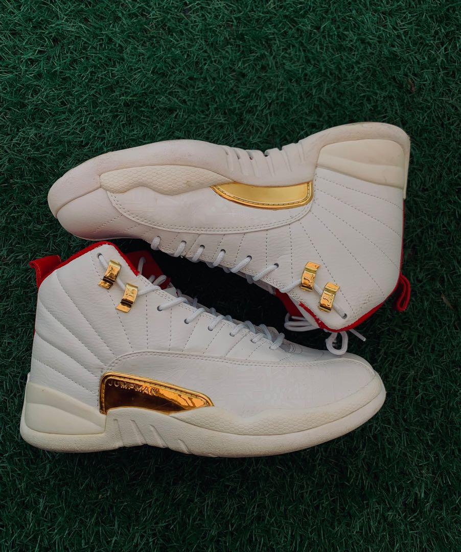 Red white and store gold jordan 12s
