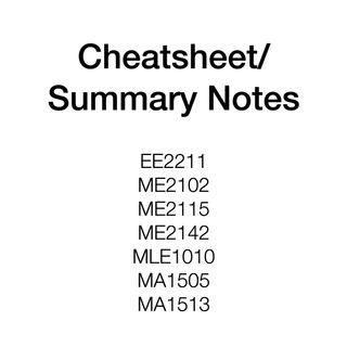 NUS Engineering Modules Cheatsheet/Summary Notes (EE2211, ME2102, ME2115, ME2142, MLE1010, MA1505, MA1513)