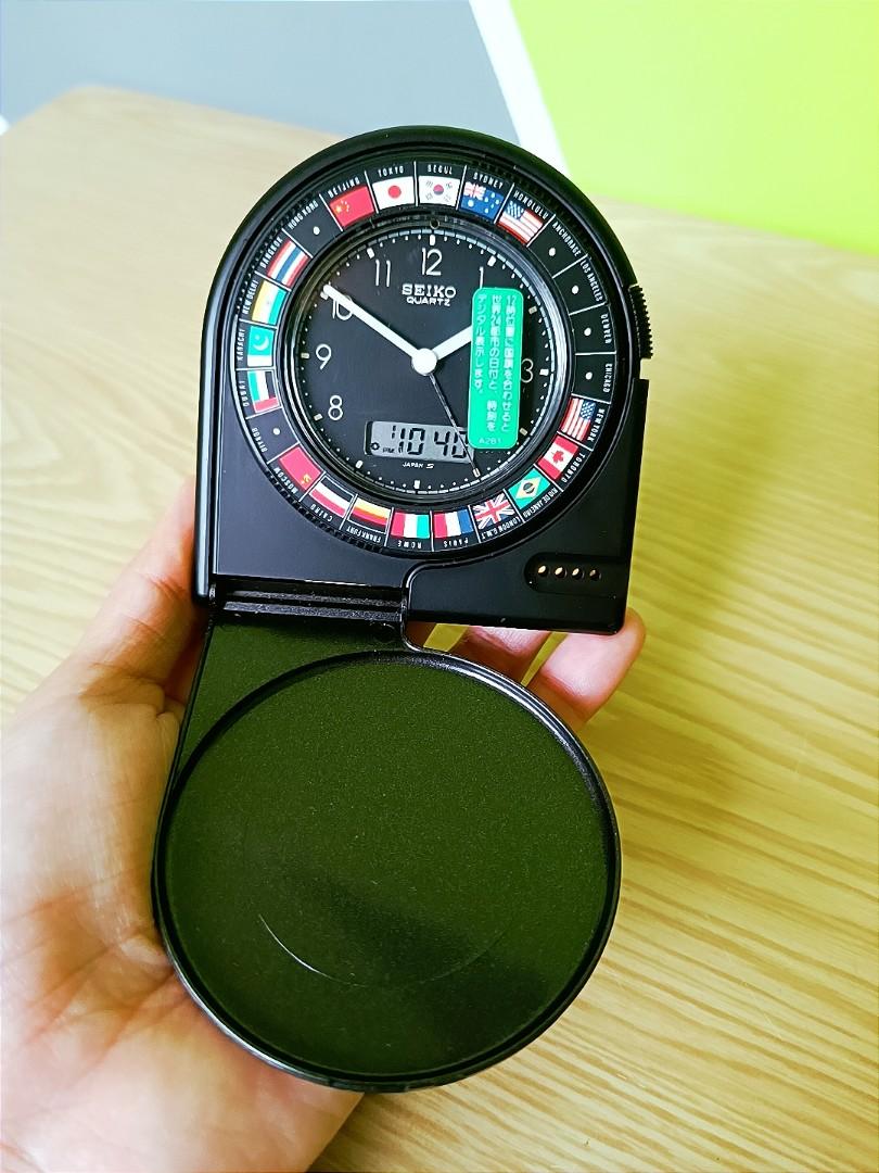 SEIKO QQ516K VINTAGE QUARTZ ANALOG/DIGITAL TRAVEL ALARM CLOCK World