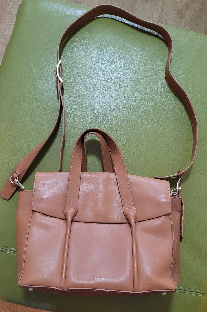 Skagen Beatrix Flap Satchel Leather Satchel bag camel coloured