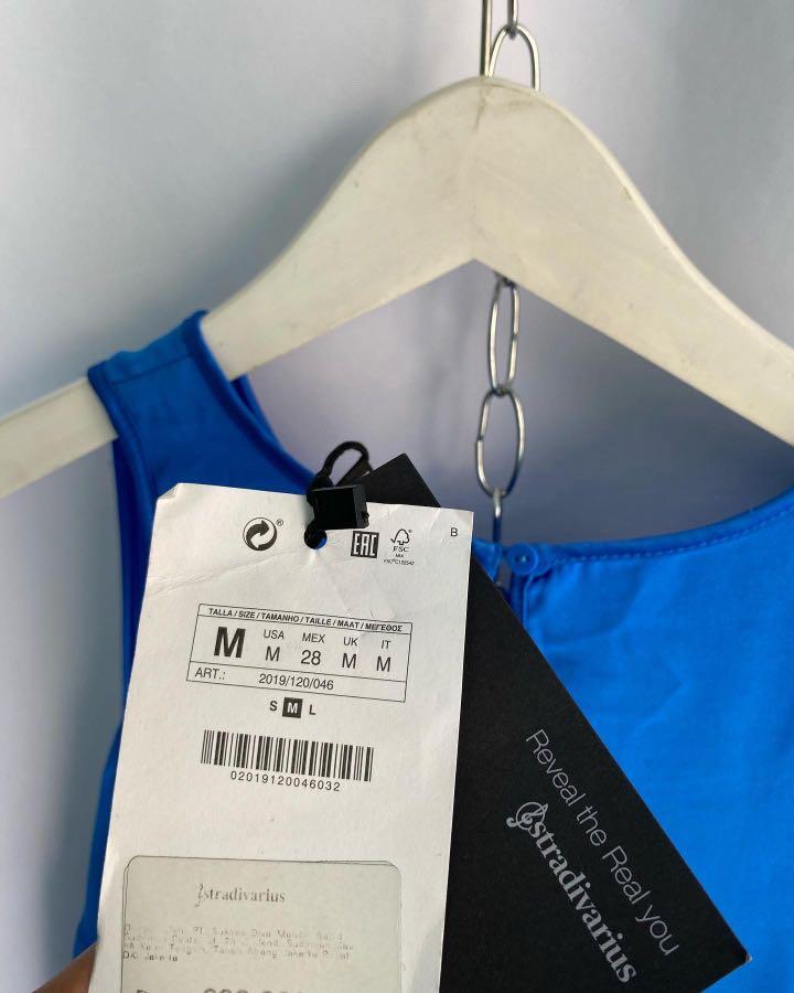 STRADIVARIUS BLUE SILK BLOUSE, Fesyen Wanita, Pakaian Wanita ...