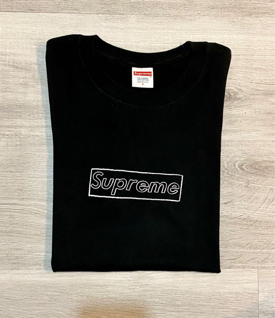 Supreme x Kaws Chalk Logo Tee Black, 男裝, 上身及套裝, T-shirt