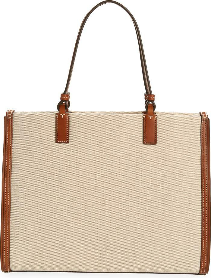 Authentic TORY BURCH Small Ella Canvas Tote Bag (Category: Luxury Bags & Wallets) located in Santa Cruz. Submitted by janelovebagswatchesshoesph (Listing ID 1174818697, Image 2). Description: TORY BURCH Small Ella Canvas Tote Bag A signature stacked-T logo centers a boho-chic canvas tote in a sized-down silhouette that's perfect for toting around the smaller essentials. 13 3/4"W x 10 1/2"H x 3 1/2"D. (Interior capacity: medium.) 7 1/2" strap drop